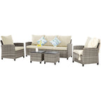 Ensemble de meubles de patio 6 pièces, canapé d'angle conversationnel en osier d'extérieur avec poufs