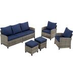 Ensemble de meubles de patio 6 pièces, canapé d'angle conversationnel en osier d'extérieur avec poufs