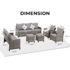 Ensemble de meubles de patio 6 pièces, canapé d'angle conversationnel en osier d'extérieur avec poufs