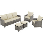 Ensemble de meubles de patio 6 pièces, canapé d'angle conversationnel en osier d'extérieur avec poufs