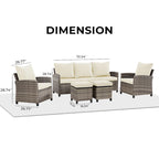 Ensemble de meubles de patio 6 pièces, canapé d'angle conversationnel en osier d'extérieur avec poufs