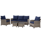 Ensemble de meubles de patio 6 pièces, canapé d'angle conversationnel en osier d'extérieur avec poufs
