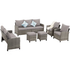 Ensemble de meubles de patio 6 pièces, canapé d'angle conversationnel en osier d'extérieur avec poufs