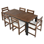 Ensemble de salle à manger d'extérieur 7 pièces en bois d'acacia avec trou pour parasol, 2 fauteuils et 4 chaises sans accoudoirs