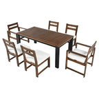 Ensemble de salle à manger d'extérieur 7 pièces en bois d'acacia avec trou pour parasol, 2 fauteuils et 4 chaises sans accoudoirs