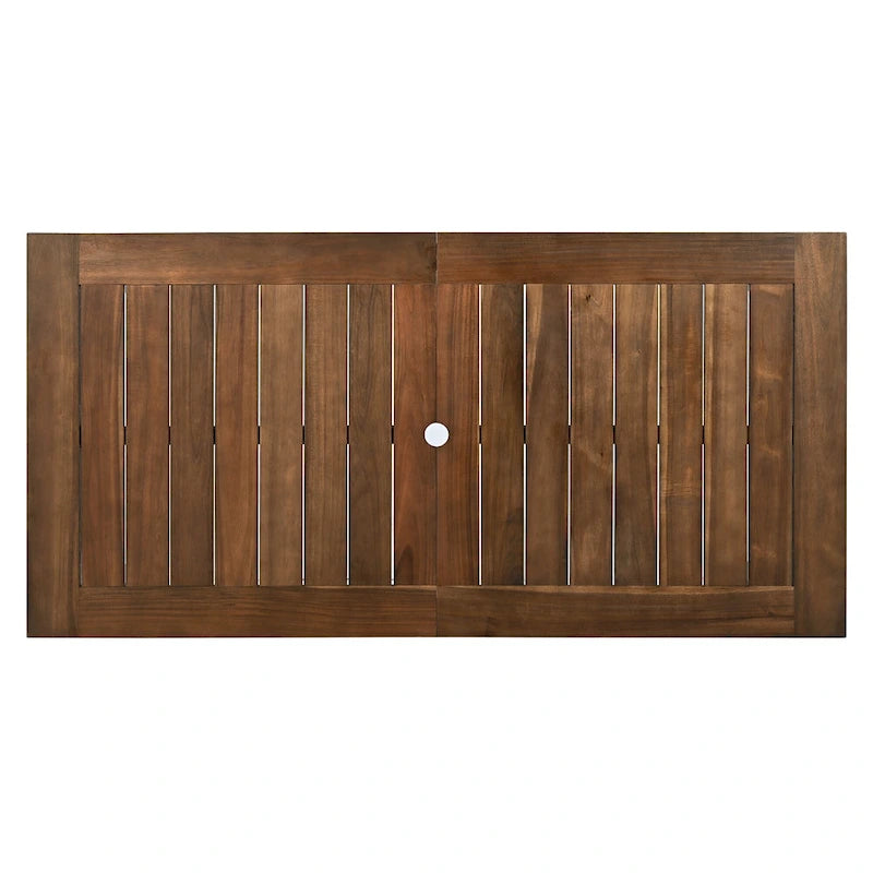 Ensemble de salle à manger d'extérieur 7 pièces en bois d'acacia avec trou pour parasol, 2 fauteuils et 4 chaises sans accoudoirs