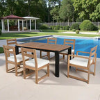 Ensemble de salle à manger d'extérieur 7 pièces en bois d'acacia avec trou pour parasol, 2 fauteuils et 4 chaises sans accoudoirs