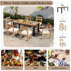 Ensemble de salle à manger d'extérieur 7 pièces en bois d'acacia avec trou pour parasol, 2 fauteuils et 4 chaises sans accoudoirs