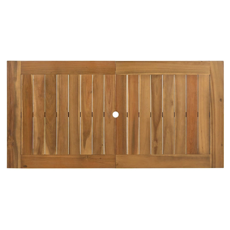 Ensemble de salle à manger d'extérieur 7 pièces en bois d'acacia avec trou pour parasol, 2 fauteuils et 4 chaises sans accoudoirs