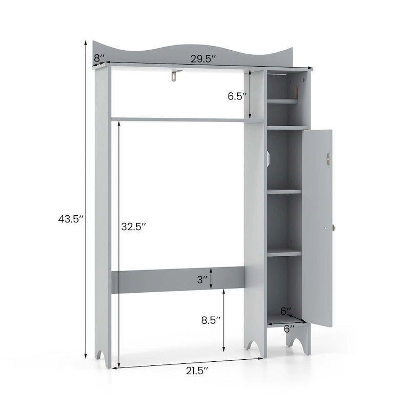 Meuble de rangement WC en MDF gris avec 2 étagères réglables, armoire latérale et porte-rouleau de papier toilette