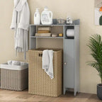 Meuble de rangement WC en MDF gris avec 2 étagères réglables, armoire latérale et porte-rouleau de papier toilette