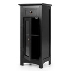Meuble bas de salle de bain en MDF marron/noir avec porte en verre trempé, tiroir et étagère réglable