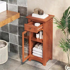 Meuble bas de salle de bain en MDF marron/noir avec porte en verre trempé, tiroir et étagère réglable