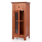 Meuble bas de salle de bain en MDF marron/noir avec porte en verre trempé, tiroir et étagère réglable