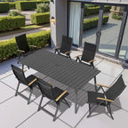Table de salle à manger rectangulaire d'extérieur en aluminium de 7/9 pièces avec trou pour parasol et chaises pliantes incluses