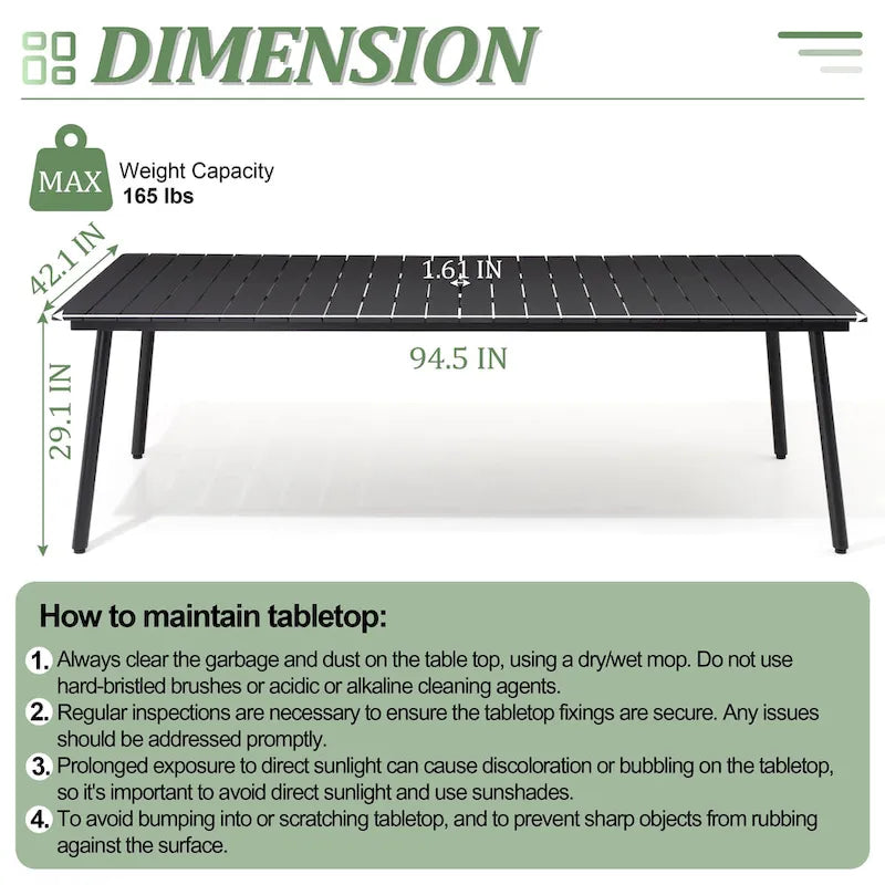 Table de salle à manger rectangulaire d'extérieur en aluminium de 7/9 pièces avec trou pour parasol et chaises pliantes incluses