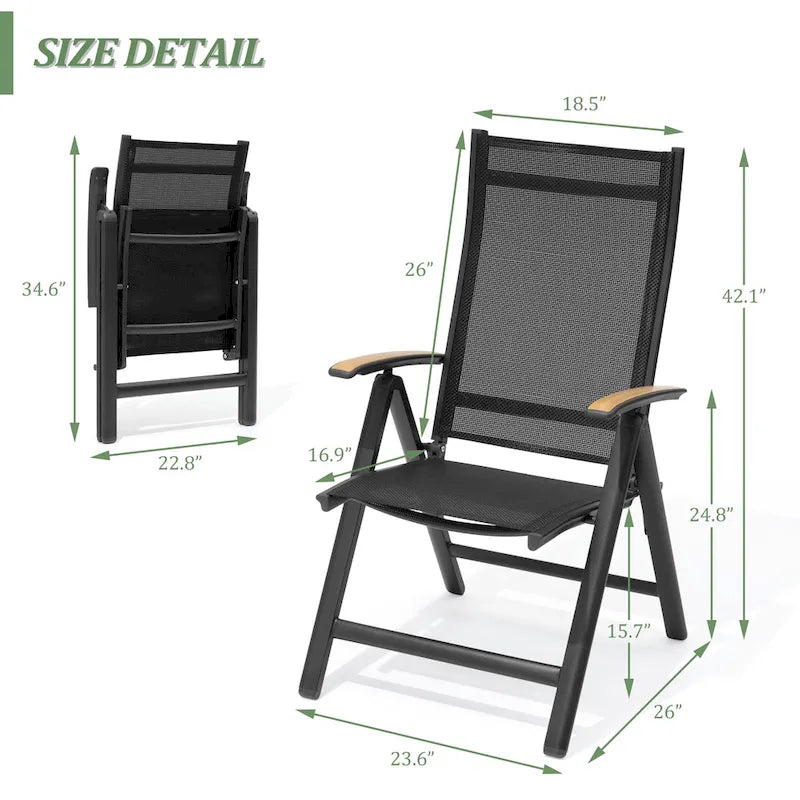 Table de salle à manger rectangulaire d'extérieur en aluminium de 7/9 pièces avec trou pour parasol et chaises pliantes incluses