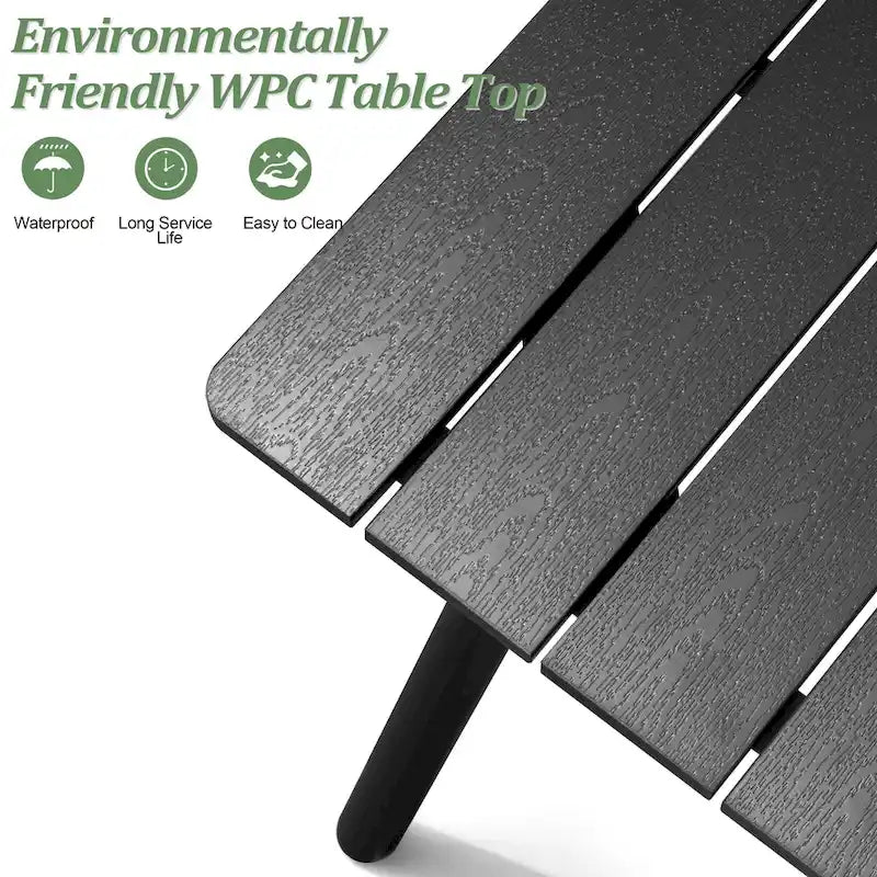 Table de salle à manger rectangulaire d'extérieur en aluminium de 7/9 pièces avec trou pour parasol et chaises pliantes incluses