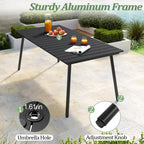 Table de salle à manger rectangulaire d'extérieur en aluminium de 7/9 pièces avec trou pour parasol et chaises pliantes incluses