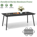 Table de salle à manger rectangulaire d'extérieur en aluminium de 7/9 pièces avec trou pour parasol et chaises pliantes incluses