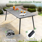 Table de salle à manger rectangulaire d'extérieur en aluminium de 7/9 pièces avec trou pour parasol et chaises pliantes incluses