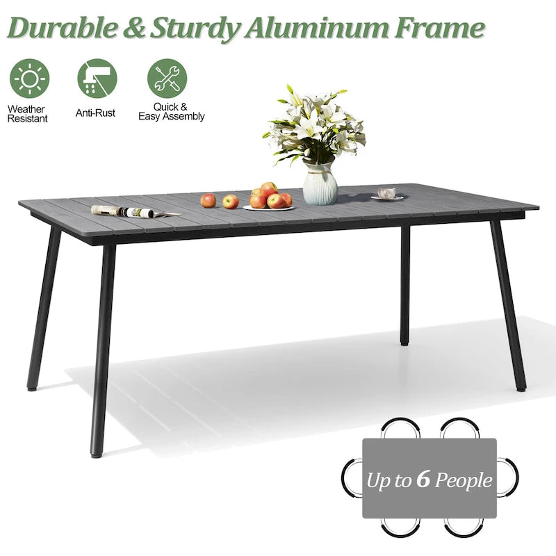 Table de salle à manger rectangulaire d'extérieur en aluminium de 7/9 pièces avec trou pour parasol et chaises pliantes incluses