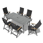 Table de salle à manger rectangulaire d'extérieur en aluminium de 7/9 pièces avec trou pour parasol et chaises pliantes incluses