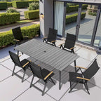 Table de salle à manger rectangulaire d'extérieur en aluminium de 7/9 pièces avec trou pour parasol et chaises pliantes incluses