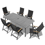 Table de salle à manger rectangulaire d'extérieur en aluminium de 7/9 pièces avec trou pour parasol et chaises pliantes incluses