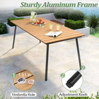 Table de salle à manger rectangulaire d'extérieur en aluminium de 7/9 pièces avec trou pour parasol et chaises pliantes incluses