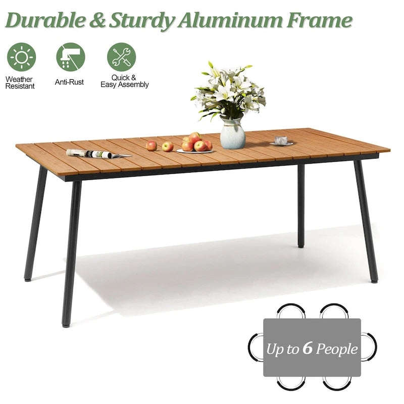 Table de salle à manger rectangulaire d'extérieur en aluminium de 7/9 pièces avec trou pour parasol et chaises pliantes incluses