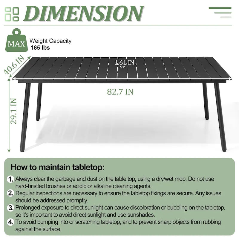 Table de salle à manger rectangulaire d'extérieur en aluminium de 7/9 pièces avec trou pour parasol et chaises pliantes incluses