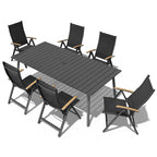 Table de salle à manger rectangulaire d'extérieur en aluminium de 7/9 pièces avec trou pour parasol et chaises pliantes incluses