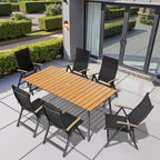 Table de salle à manger rectangulaire d'extérieur en aluminium de 7/9 pièces avec trou pour parasol et chaises pliantes incluses