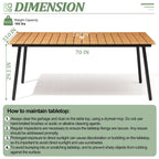 Table de salle à manger rectangulaire d'extérieur en aluminium de 7/9 pièces avec trou pour parasol et chaises pliantes incluses