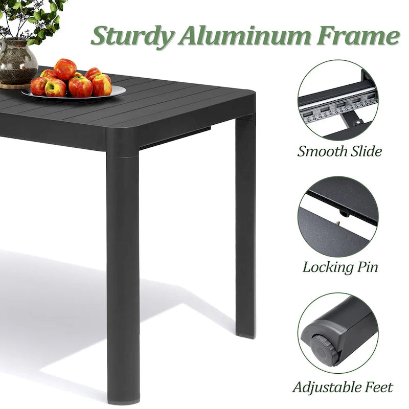 Table de salle à manger extérieure 7 pièces Table extensible en aluminium avec chaise pliante - N/A