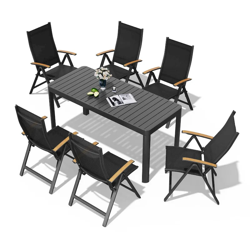 Table de salle à manger extérieure 7 pièces Table extensible en aluminium avec chaise pliante - N/A