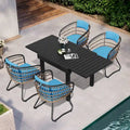 Table à manger de patio extensible 5 pièces avec chaises en rotin