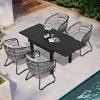 Table à manger de patio extensible 5 pièces avec chaises en rotin