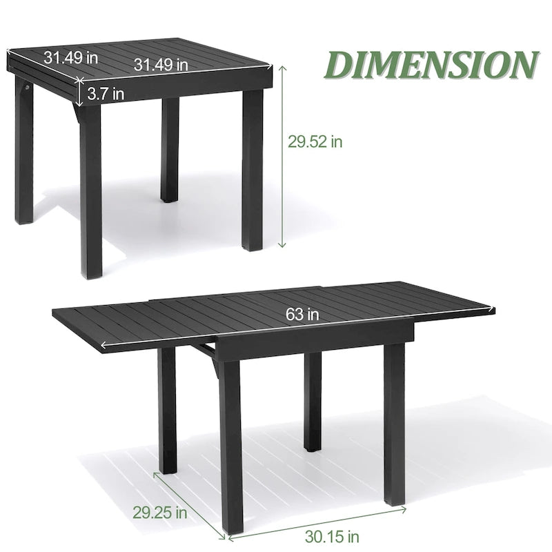 Table à manger de patio extensible 5 pièces avec chaises en rotin