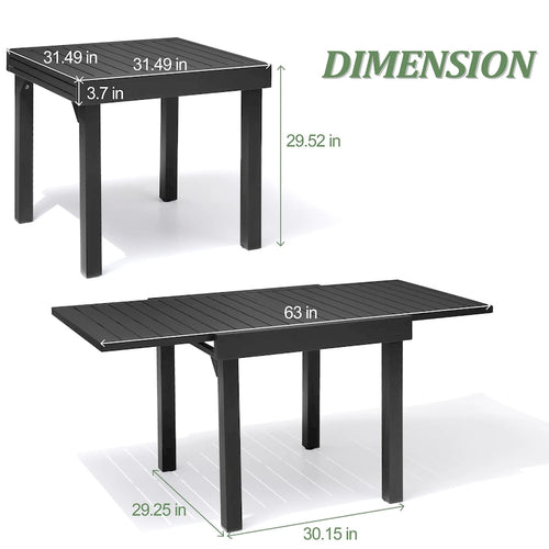 Table à manger de patio extensible 5 pièces avec chaises en rotin