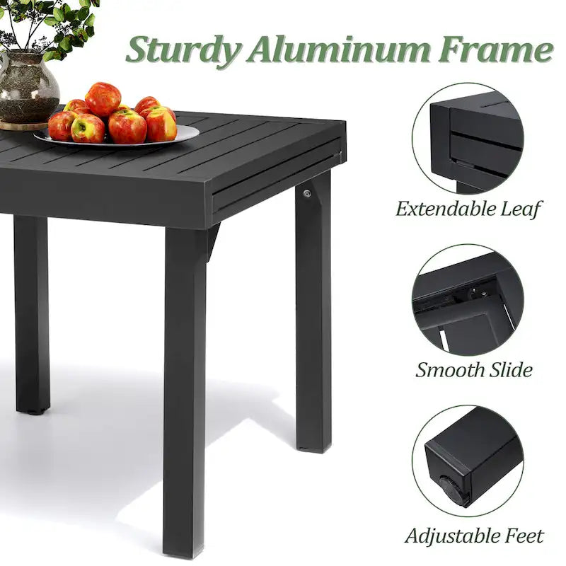 Table à manger de patio extensible 5 pièces avec chaises en rotin