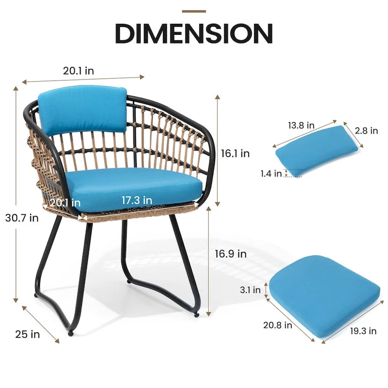 Table à manger de patio extensible 5 pièces avec chaises en rotin