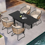 Table à manger de patio extensible 5 pièces avec chaises en rotin