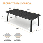 Table de salle à manger d'extérieur 7 pièces en aluminium avec trou pour parasol et chaises en rotin