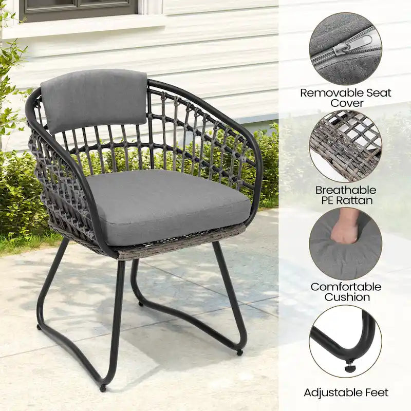 Table de salle à manger d'extérieur 7 pièces en aluminium avec trou pour parasol et chaises en rotin