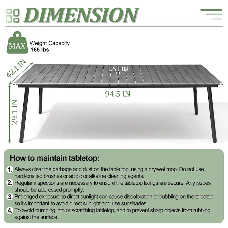 Ensemble de salle à manger d'extérieur 9 pièces avec table rectangulaire en aluminium, trou pour parasol et chaises en rotin