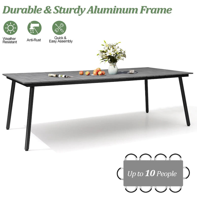 Ensemble de salle à manger d'extérieur 9 pièces avec table rectangulaire en aluminium, trou pour parasol et chaises en rotin