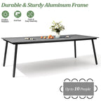 Ensemble de salle à manger d'extérieur 9 pièces avec table rectangulaire en aluminium, trou pour parasol et chaises en rotin