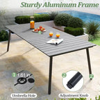 Ensemble de salle à manger d'extérieur 9 pièces avec table rectangulaire en aluminium, trou pour parasol et chaises en rotin